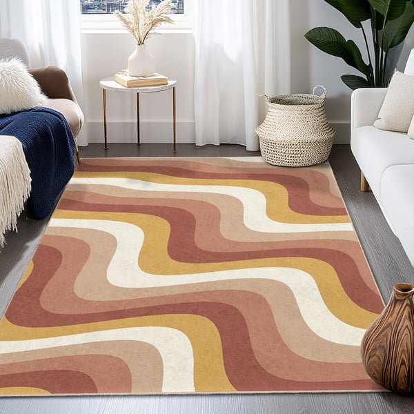 Okkersárga-törtrózsaszín mosható futószőnyeg 80x200 cm Creamy Strawberry Swirl – Mila Home-image-4