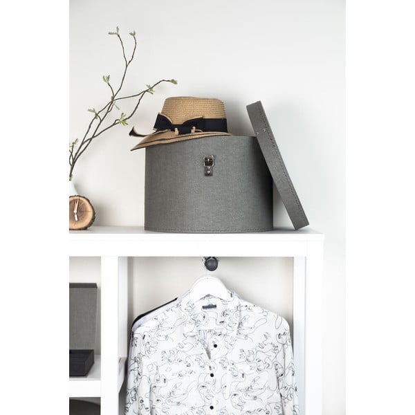 Szürke fedeles karton tárolódoboz szett 2 db-os ø 37,5x25,5 cm Rut Canvas Paper Laminate – Bigso-image-3