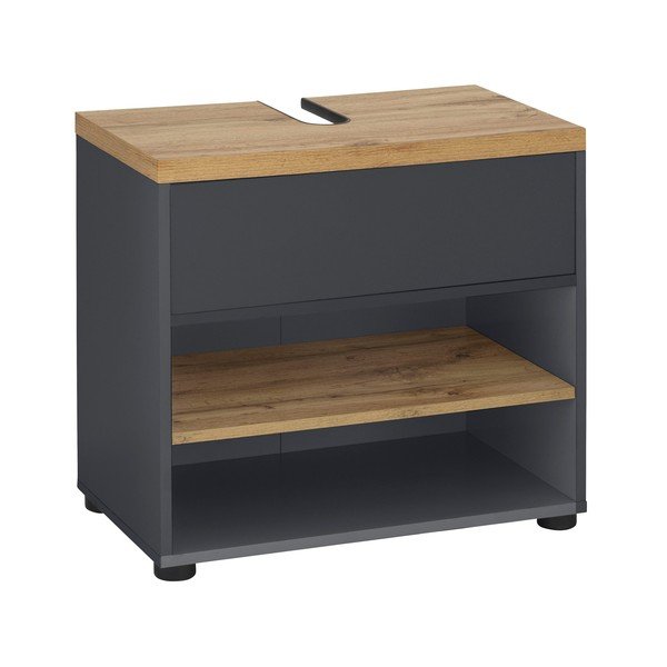 Antracitszürke mosdó alatti szekrény tölgyfa dekorral 60x57 cm Thessa – Støraa-image-1