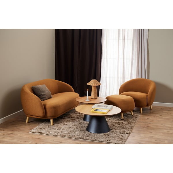 Fekete-natúr színű kerek dohányzóasztal tölgyfa dekoros asztallappal ø 85 cm Soli – Actona-image-2