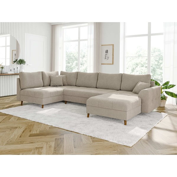 Bézs buklé sarokkanapé (jobb oldali-U alakú) Ariella – Ropez-image-3