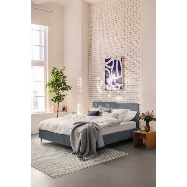 Kék kárpitozott franciaágy matraccal, ágyráccsal 180x200 cm Noira Slim – Bonami Selection-image-1