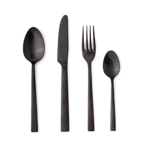 Fekete rozsdamentes acél négyszemélyes evőeszköz készlet 16 db-os Hestia – Bizzotto