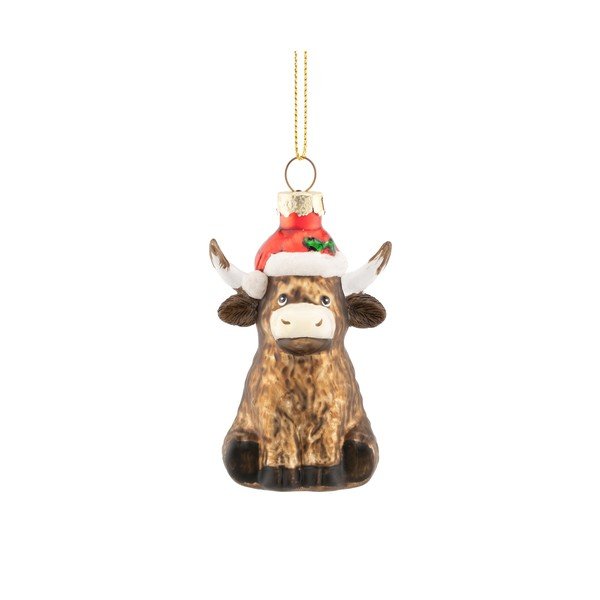 Üveg karácsonyfadísz 4,5 cm Highland Cow – Sass & Belle