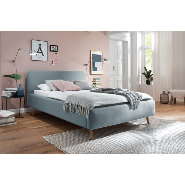 Szürkéskék kárpitozott franciaágy ágyrács nélkül 160x200 cm Mattis – Meise Möbel-image-1