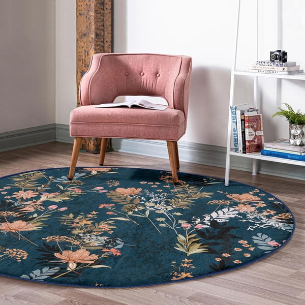 Sötétkék mosható-robotporszívóval tisztítható kerek szőnyeg ø 80 cm Comfort – Mila Home-image-1