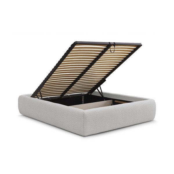 Világosszürke kárpitozott ágyneműtartós franciaágy ágyráccsal, ágytámla nélkül 180x200 cm Inera – Bobochic Paris-image-3