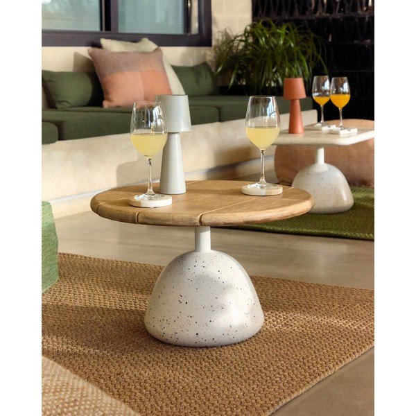 Kerek kerti dohányzóasztal akácfa asztallappal ø 55 cm Saura – Kave Home-image-2