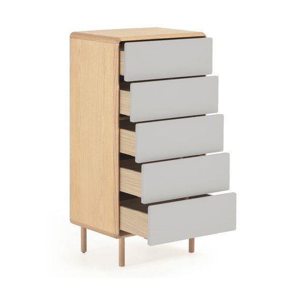 Szürke-natúr színű komód kőrisfa dekorral 60x117x42 cm Anielle – Kave Home-image-2