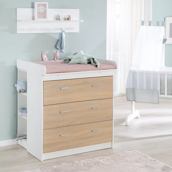 Fehér-natúr színű magas gyerek komód pelenkázó feltéttel tölgyfa dekorral 89x98 cm Gabriella – Roba-image-4