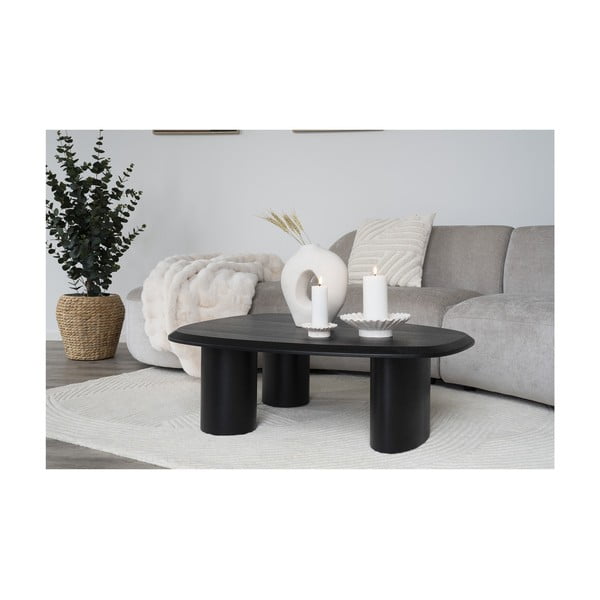 Fekete dohányzóasztal kőrisfa dekoros asztallappal 78x96 cm Tirano – House Nordic-image-4