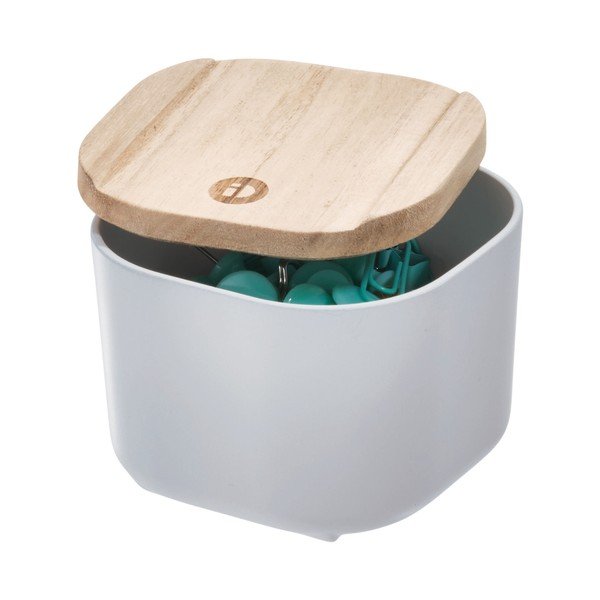 Eco szürke tárolódoboz paulownia fa fedéllel, 9 x 9 cm - iDesign-image-1