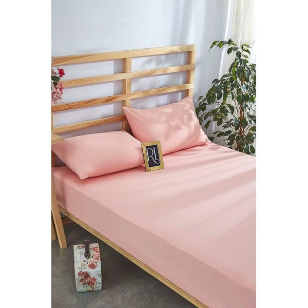 Rózsaszín gumis pamut lepedő és párnahuzat szett 180x200 cm – Mila Home
