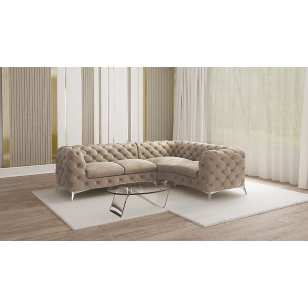 Szürkésbézs bársony sarokkanapé (jobb oldali-L alakú) Chelsea – Ropez-image-1