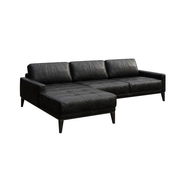 Musso Tufted fekete bőr kanapé bal oldali fekvőfotellel - MESONICA-image-2