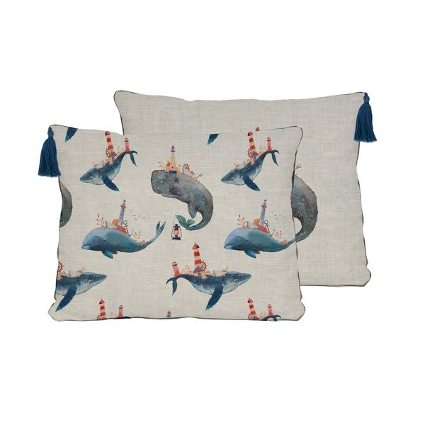 Whale lenvászon díszpárna, 50 x 35 cm - Little Nice Things-image-2