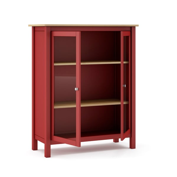 Piros-natúr színű borovi fenyő tálalószekrény 90x110 cm Misti – Marckeric-image-4