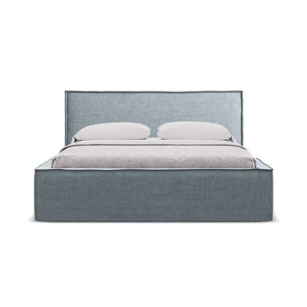 Világoskék kárpitozott ágyneműtartós franciaágy ágyráccsal 160x200 cm Anani – Makamii-image-4