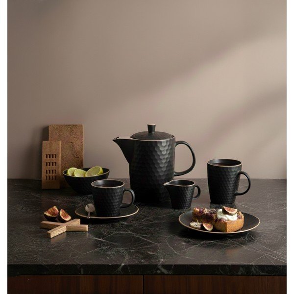 Fekete szervírozó kőedény tányér Tea Time – Orion-image-1