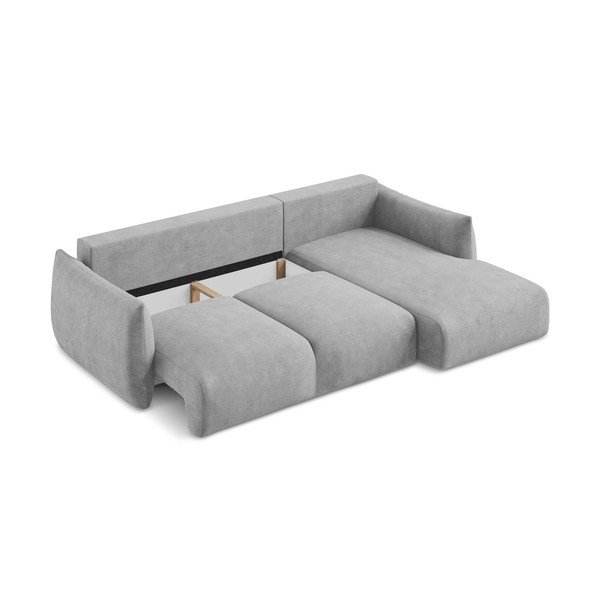 Világosszürke zsenília kinyitható sarokkanapé (jobb oldali-heverő résszel) Leila – Makamii-image-4