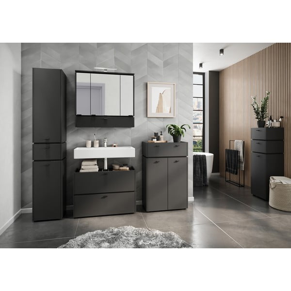 Antracitszürke tükrös fürdőszoba szekrény világítással  79x80 cm Modesto – Germania-image-3