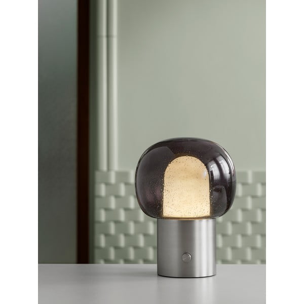 Ezüstszínű alumínium LED asztali lámpa üveg búrával (magasság 32 cm) Iris – Blomus-image-1