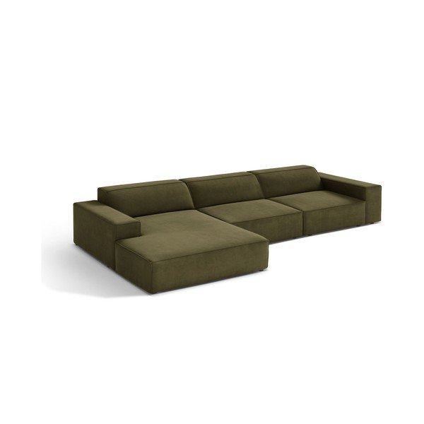 Khaki bársony moduláris sarokkanapé (bal oldali-heverő résszel) Jodie – Micadoni 