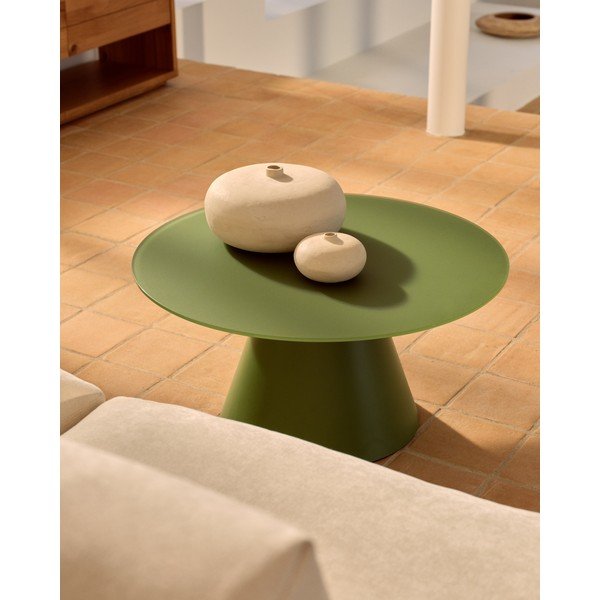 Zöld kerek dohányzóasztal üveg asztallappal ø 80 cm Wilshire – Kave Home-image-1