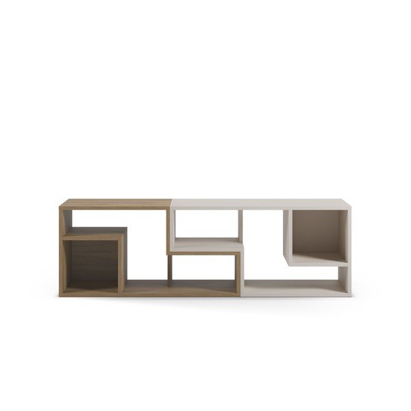 Fehér-natúr színű sarok TV-állvány tölgyfa dekorral 145x45x35 cm Glina – Marckeric-image-2