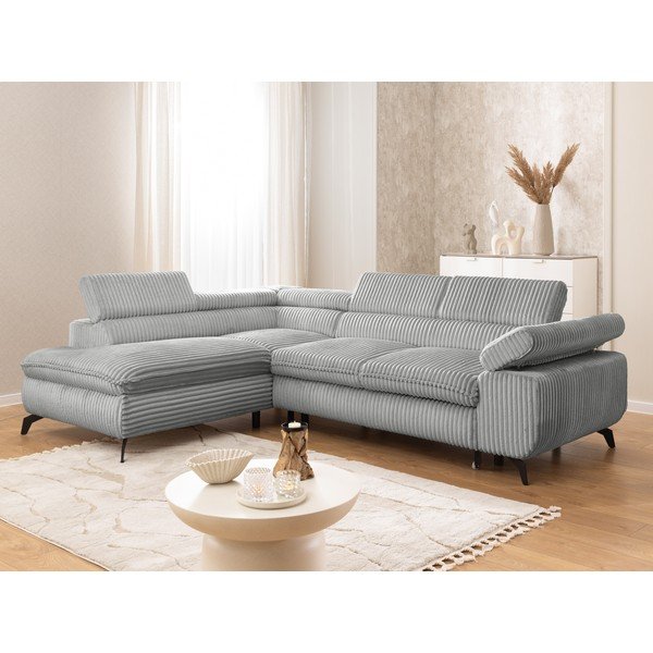 Világosszürke kordbársony sarokkanapé (bal oldali-L alakú) Marbeya  – Ropez-image-1