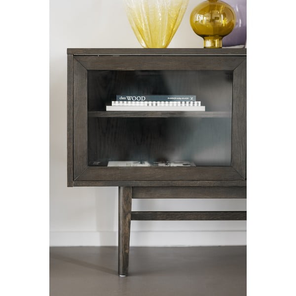 Barna tálalószekrény tolóajtóval, tölgyfa dekorral 170x75 cm Hazelton – Rowico-image-4