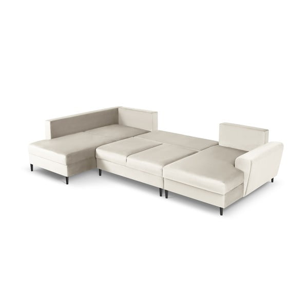 Bézs bársony kinyitható tárolóhelyes sarokkanapé (bal oldali-U alakú) Kyoto – Cosmopolitan Design-image-2
