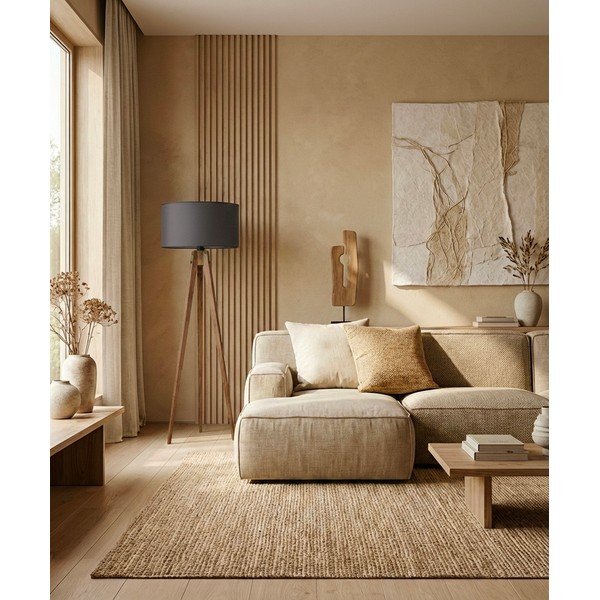 Fekete-barna állólámpa textil búrával (magasság 153 cm) Tripod – Opviq lights-image-1