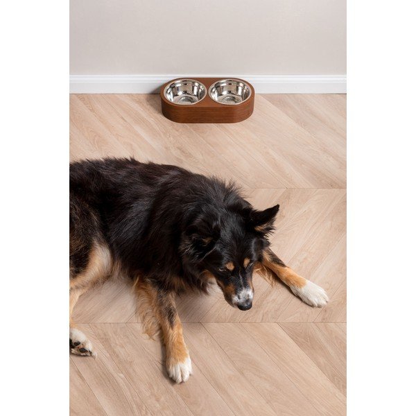 Pet 2 db-os fém tálka szett sötét fa tartóval, szélesség 18 cm - PT LIVING-image-1