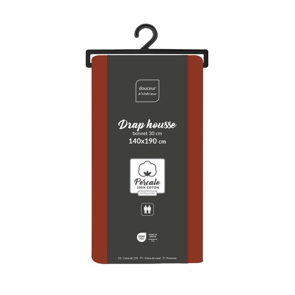 Téglavörös gumis pamut-perkál lepedő 140x190 cm Percaline – douceur d'intérieur-image-2