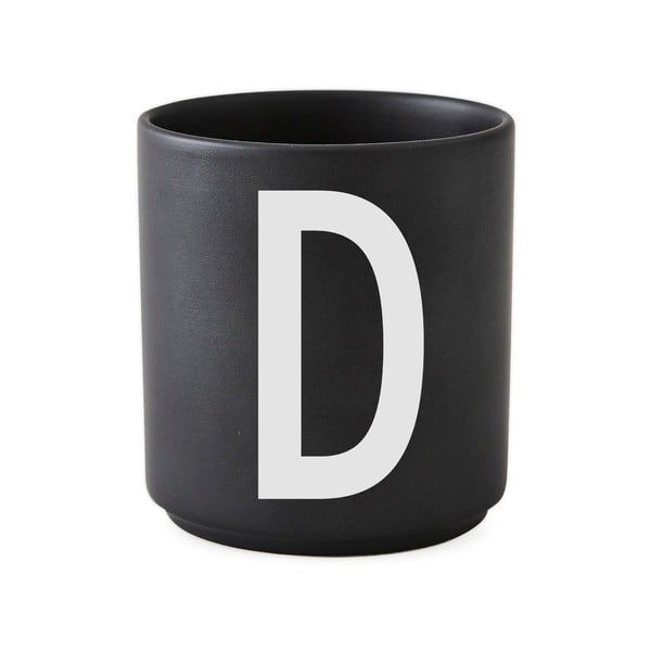 Alphabet D fekete porcelánbögre, 250 ml - Design Letters