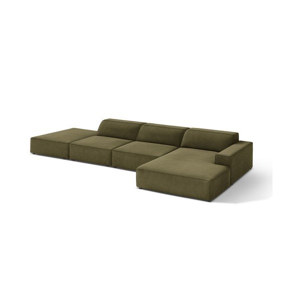 Khaki bársony moduláris sarokkanapé (jobb oldali-heverő résszel) Jodie – Micadoni 