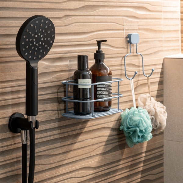 Világoskék öntapadós fém fürdőszobai polc Grena – Compactor-image-1