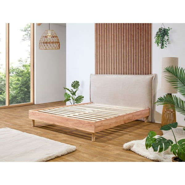 Bézs-natúr színű franciaágy ágyráccsal 160x200 cm Charlie – Bobochic Paris-image-1