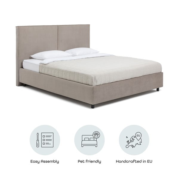 Szürkésbarna kárpitozott ágyneműtartós franciaágy ágyráccsal 160x200 cm Myra Bold – Bonami Selection-image-4