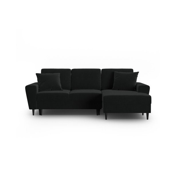 Fekete bársony kinyitható tárolóhelyes sarokkanapé (jobb oldali-heverő résszel) Kyoto – Cosmopolitan Design