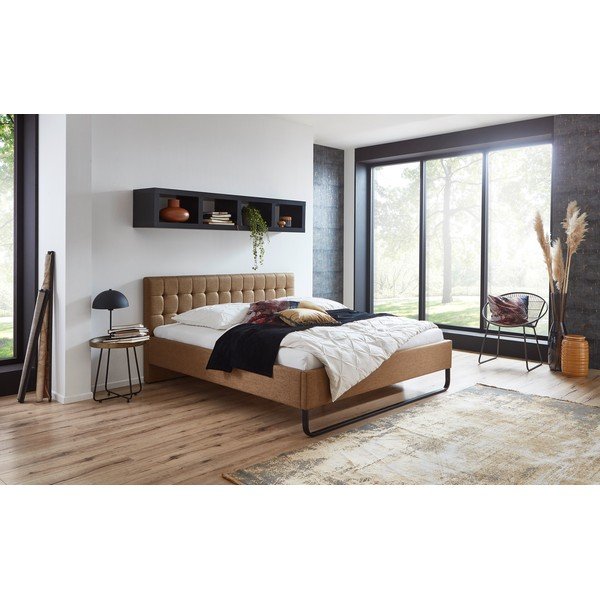 Világosbarna kárpitozott franciaágy ágyrács nélkül 180x200 cm Lambada – Meise Möbel-image-1