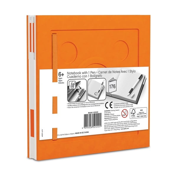 Narancssárga négyszögletes jegyzetfüzet zselés tollal, 15,9 x 15,9 cm - LEGO®-image-2