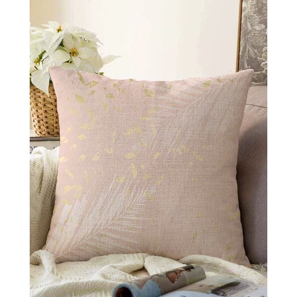 Leaves világos rózsaszín pamut keverék párnahuzat, 55 x 55 cm - Minimalist Cushion Covers