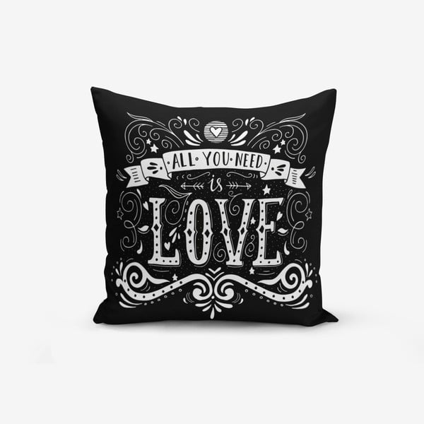 Black Love pamutkeverék párnahuzat, 45 x 45 cm - Minimalist Cushion Covers