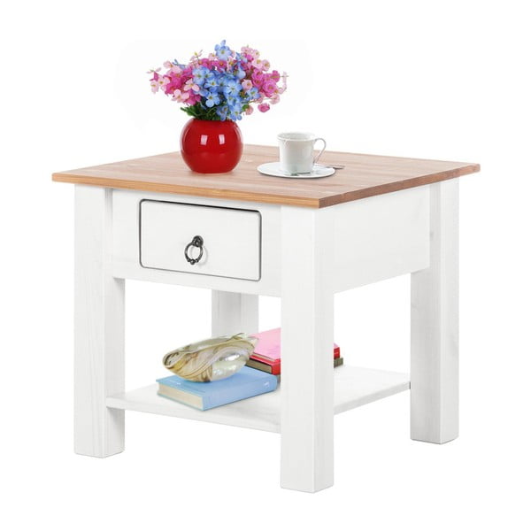 Klein fehér dohányzóasztal fenyőfából natúr asztallappal - Støraa-image-1