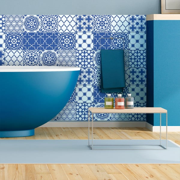 Wall Decals Blue Santorini Tiles 9 db-os falmatrica szett, 20 x 20 cm - Ambiance