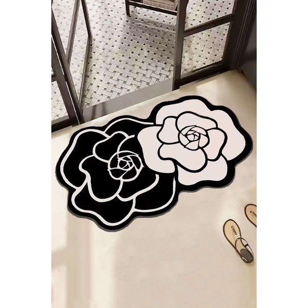 Fekete-fehér fürdőszobai kilépő 60x100 cm Bungari Rose – Foutastic-image-1