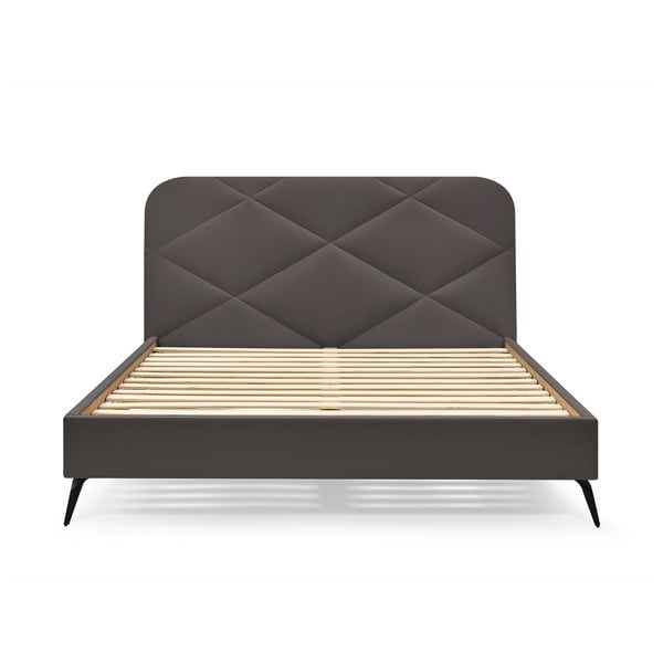 Sötétszürke kárpitozott franciaágy ágyráccsal 140x190 cm Prune – Bobochic Paris-image-3