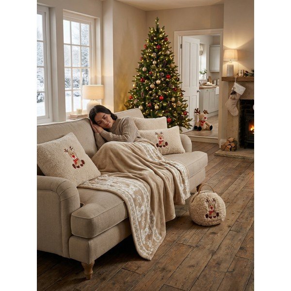 Bézs flanel takaró karácsonyi mintával 130x160 cm XMAS – Tiseco Home Studio-image-1